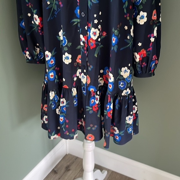 Tory Burch Gabrielle Silk Drop Waist Blue Pansy Floral Shirt Dress Blue - Picture 4 of 14